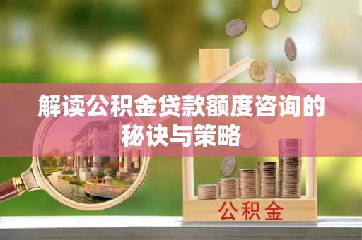 泸定解读公积金贷款额度咨询的秘诀与策略