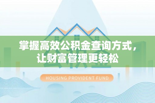 泸定掌握高效公积金查询方式，让财富管理更轻松
